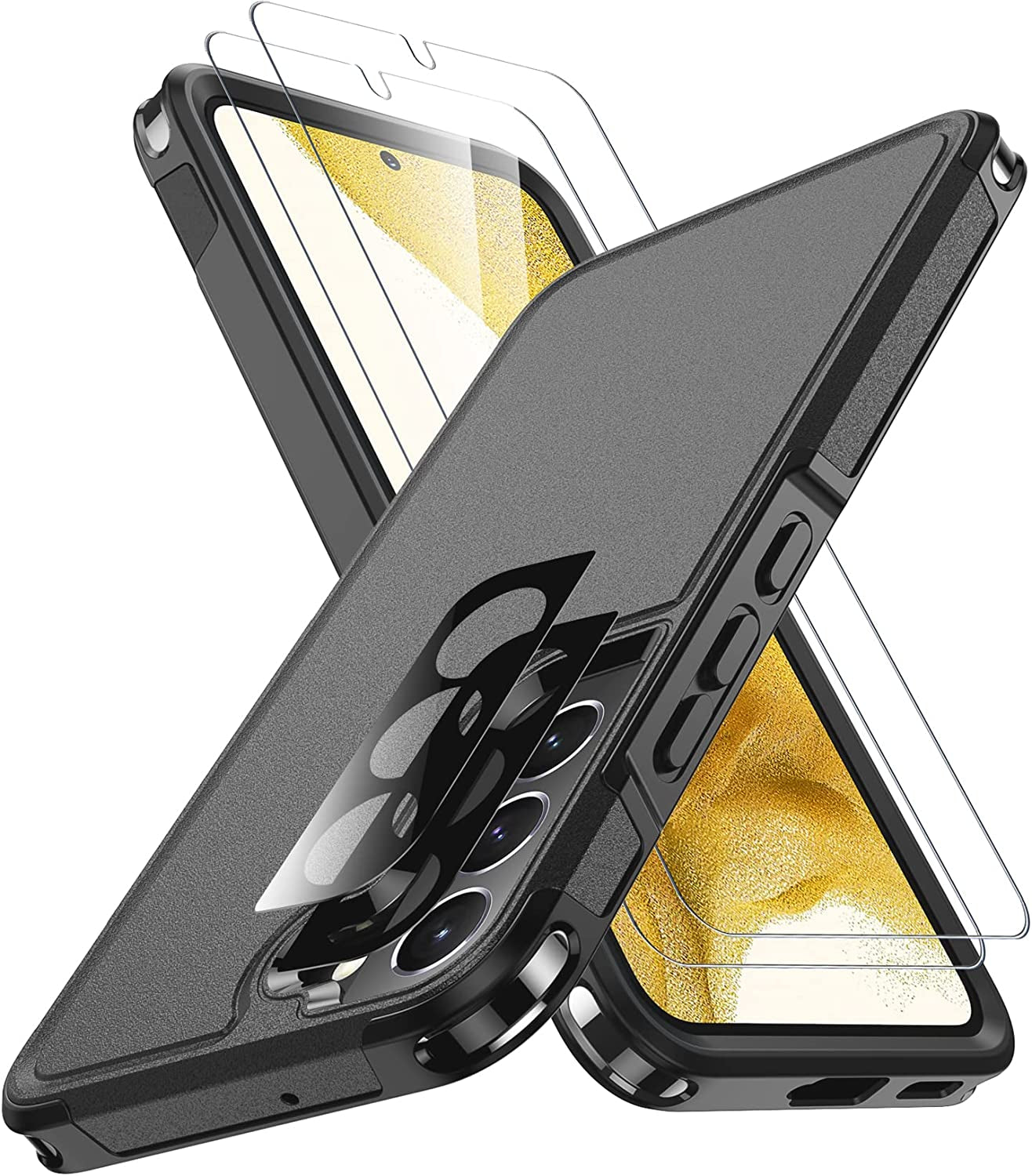 SPIDERCASE for Samsung Galaxy S22 plus Case, [10 FT Military Grade Drop Protection], 2 Pack [Tempered Glass Screen Protector+Camera Lens Protector] Heavy Duty Shockproof Case, Light Green  SPIDERCASE Black  