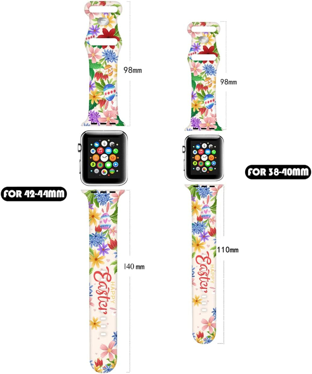 Hi-Yoohere Cute Easter Eggs Bunny Pattern Bands Compatible with Apple Watch 38Mm 40Mm 41Mm S/M, Kids Girls Women Adjustable Soft Silicone Wristband Strap for Iwatch SE & Series 7/6/5/4/3/2/1 (Color 5)  Hi-Yoohere   