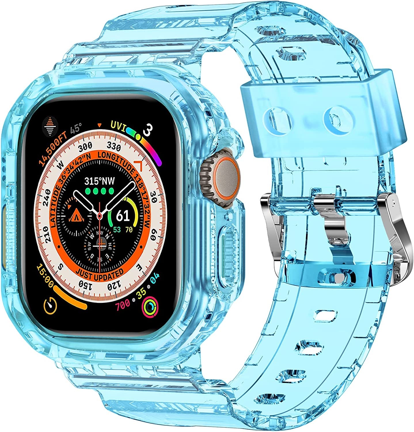 XYF Compatible for Crystal Clear Apple Watch Bands, 45Mm 44Mm 42Mm 41Mm 40Mm 38Mm 49Mm with Bumper Case for Men Women Jelly Sport Case and Band for Iwatch Ultra Series 8 7 SE/6 5 4 3 2 1  XYF Blue 49mm 49mm 