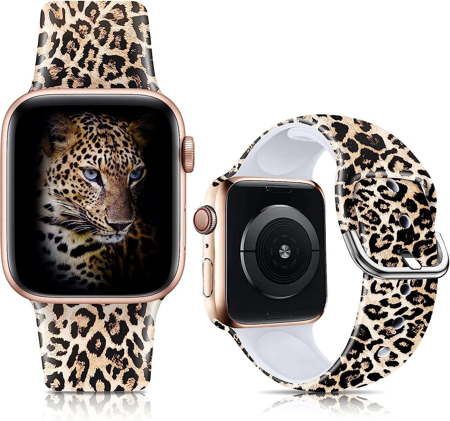 IKANFI Bands Compatible with Apple Watch Band 38Mm 40Mm 41Mm 42Mm 44Mm 45Mm for Women Men Silicone Floral Pattern Printed Band Strap for Iwatch Band SE Series 7 6 5 4 3 2 1 Wristband  IKANFI Leopard 42mm/44mm/45mm M/L 