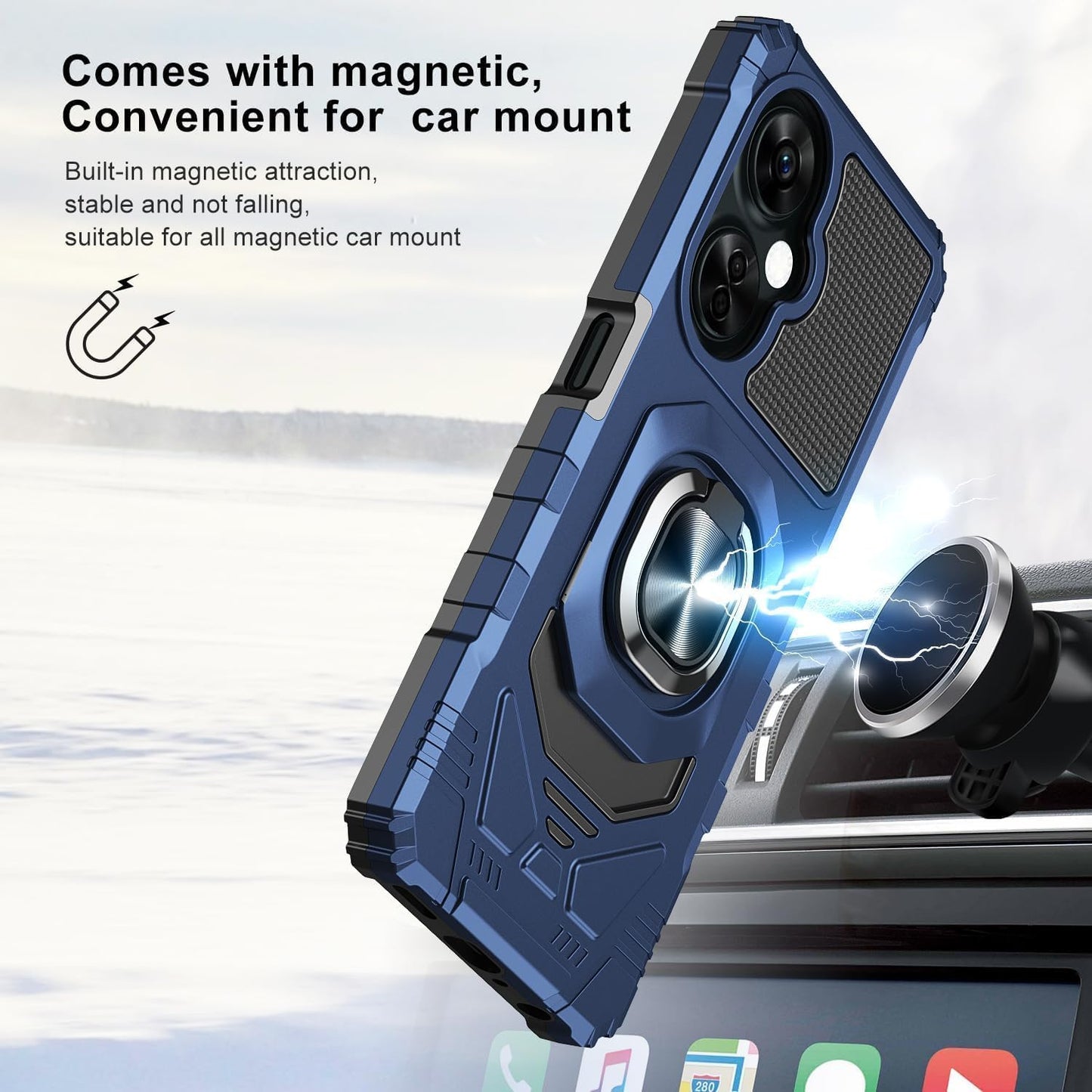 TJS Compatible for Oneplus Nord N30 5G Case, with Tempered Glass Screen Protector, Metal Ring Magnetic Support Kickstand Heavy Duty Drop Protection Cover Phone Case (Blue)  TJS   