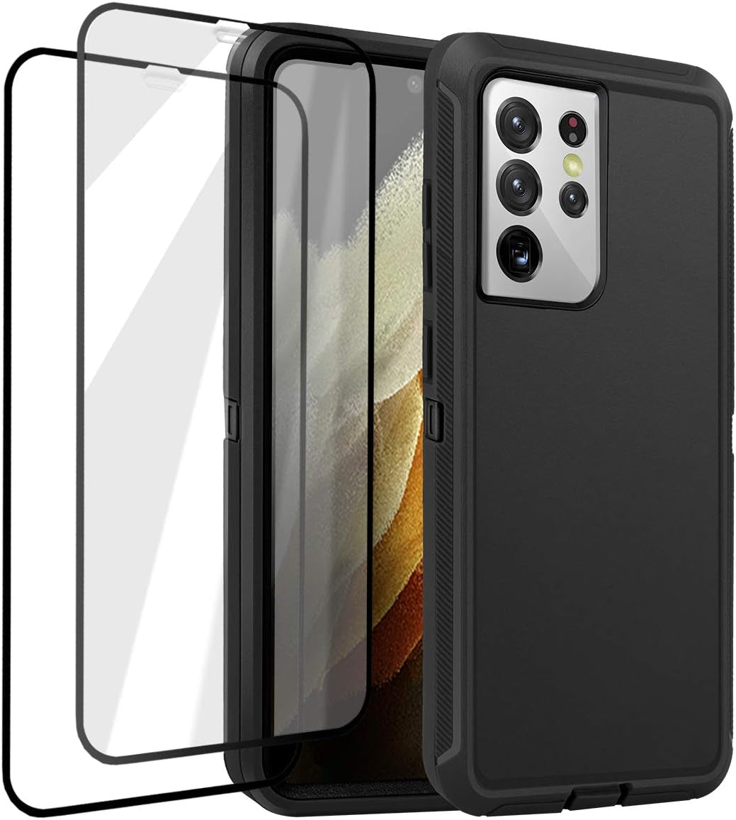 Aicase for Galaxy S21 Ultra Case with Screen Protector, Heavy Duty Drop Protection Full Body Rugged Shockproof/Dustproof 3-Layer Military Grade Tough Durable Phone Cover for Samsung Galaxy S21 Ultra  AICase Black Galaxy S21 Ultra 