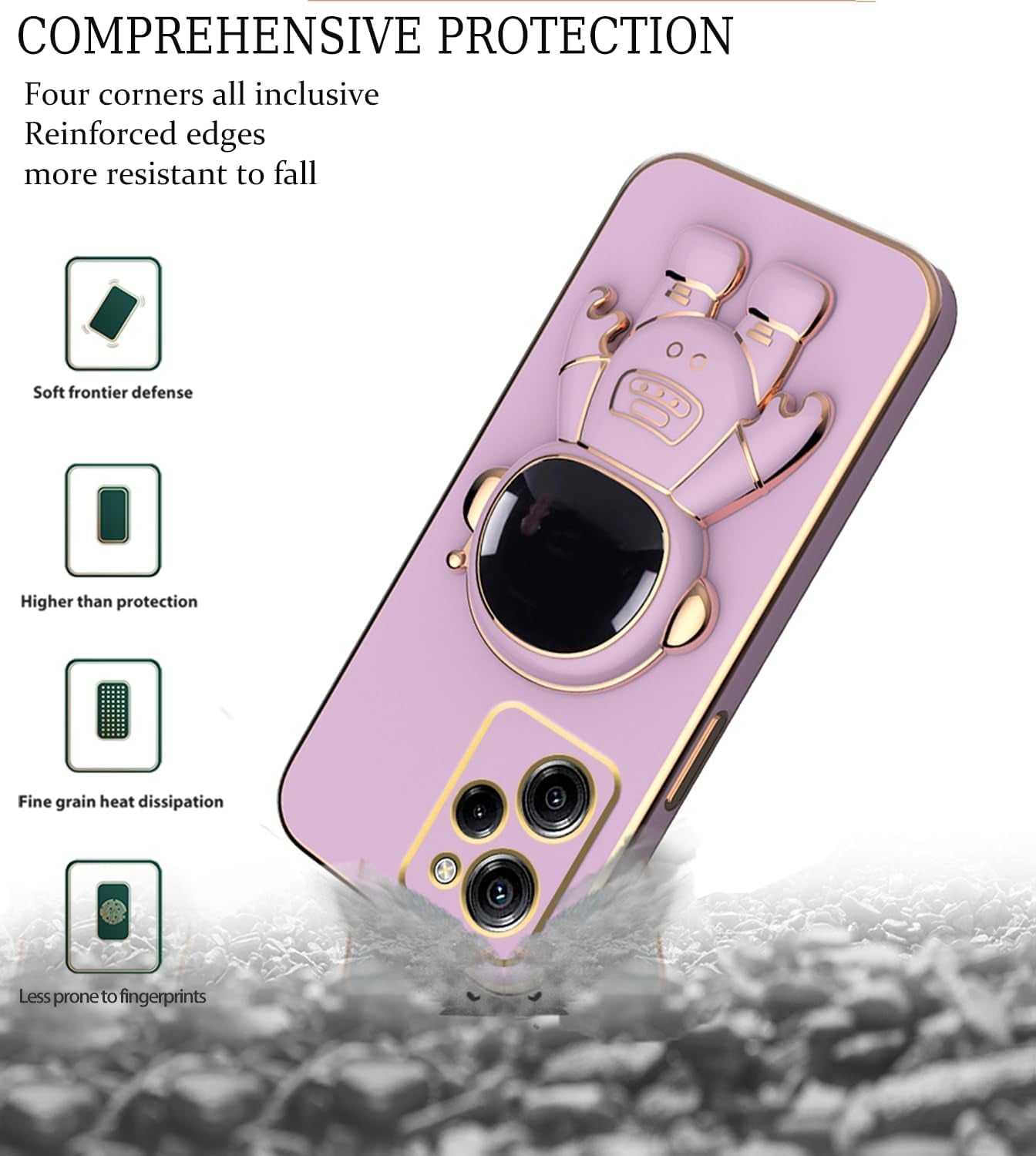 Compatible with Poco X5 Pro Case with Plating Creative Astronaut Cartoon Holder Pink, Xiaomi Poco X5 Pro Phone Case Silicone Shockproof Stand Soft TPU Protective Slim Cover (Purple)  Wousunly   