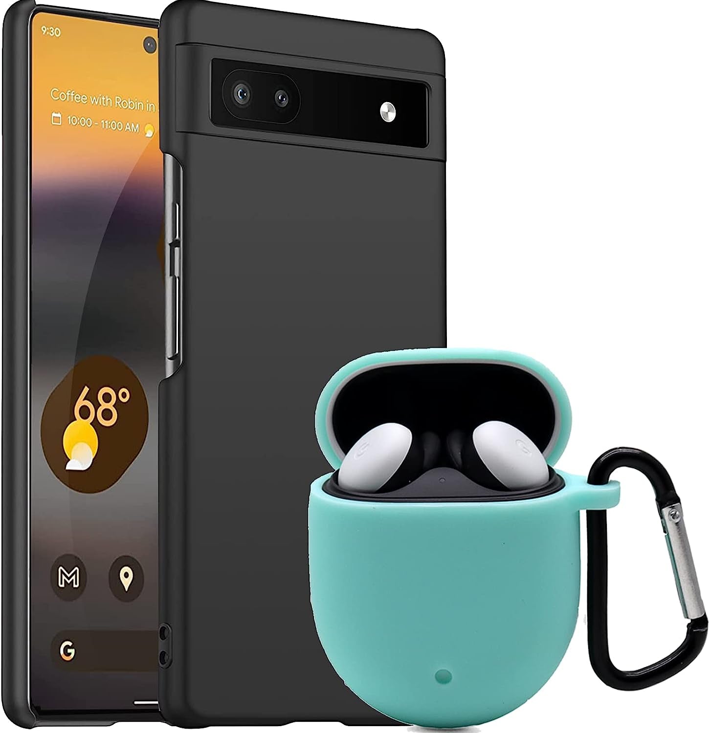 [1+1 Pack] Miimall Compatible for Google Pixel Buds A-Series Case + Google Pixel 6A Case, Ultra-Thin Back Cover for Pixel 6A 2022, Silicone with Keychain Cover Case for Pixel Buds A-Series(Mint Green)  Miimall   