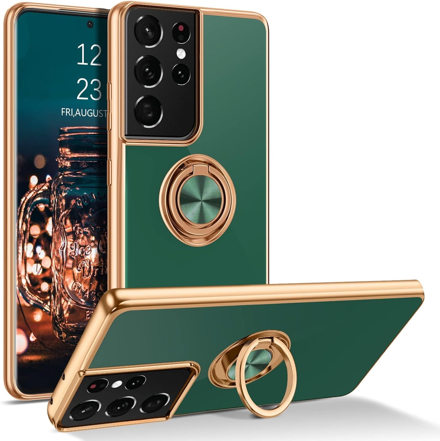 BENTOBEN Compatible with Samsung Galaxy S21 Ultra Case with 360° Ring Holder, Shockproof Slim Kickstand Magnetic Women Men Non-Slip Protective Phone Case for Galaxy S21 Ultra 6.8 Inch,Black/Gold  BENTOBEN C956-Midnight Green  