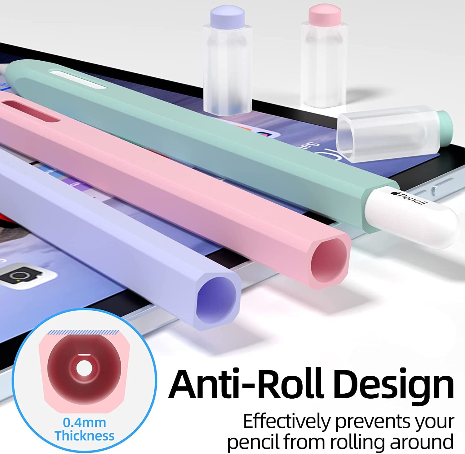 JOOSKO [3 Pack] Pencil Case for Apple Pencil 2Nd Generation Case, Classic Design, Durable Silicone Case, [With 10 Silicone Tip Cover], for Apple Pencil 2Nd Generation. (Purple, Light Blue, Pink)  JOOSKO   