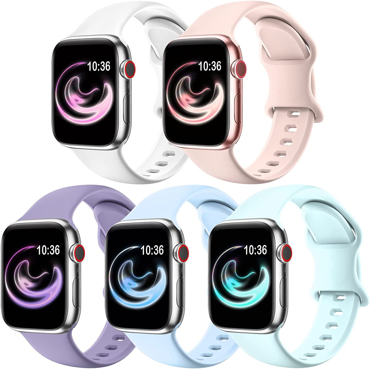 OYODSS 5 Pack Bands Compatible with Apple Watch Band 38Mm 40Mm 41Mm 42Mm 44Mm 45Mm 49Mm Women Men, Soft Silicone Sport Replacement Strap Compatible with Iwatch Ultra SE Series 8 7 6 5 4 3 2 1  OYODSS LightGreen/White/PinkSand/LightBlue/Violet 38mm/40mm/41mm S/M 