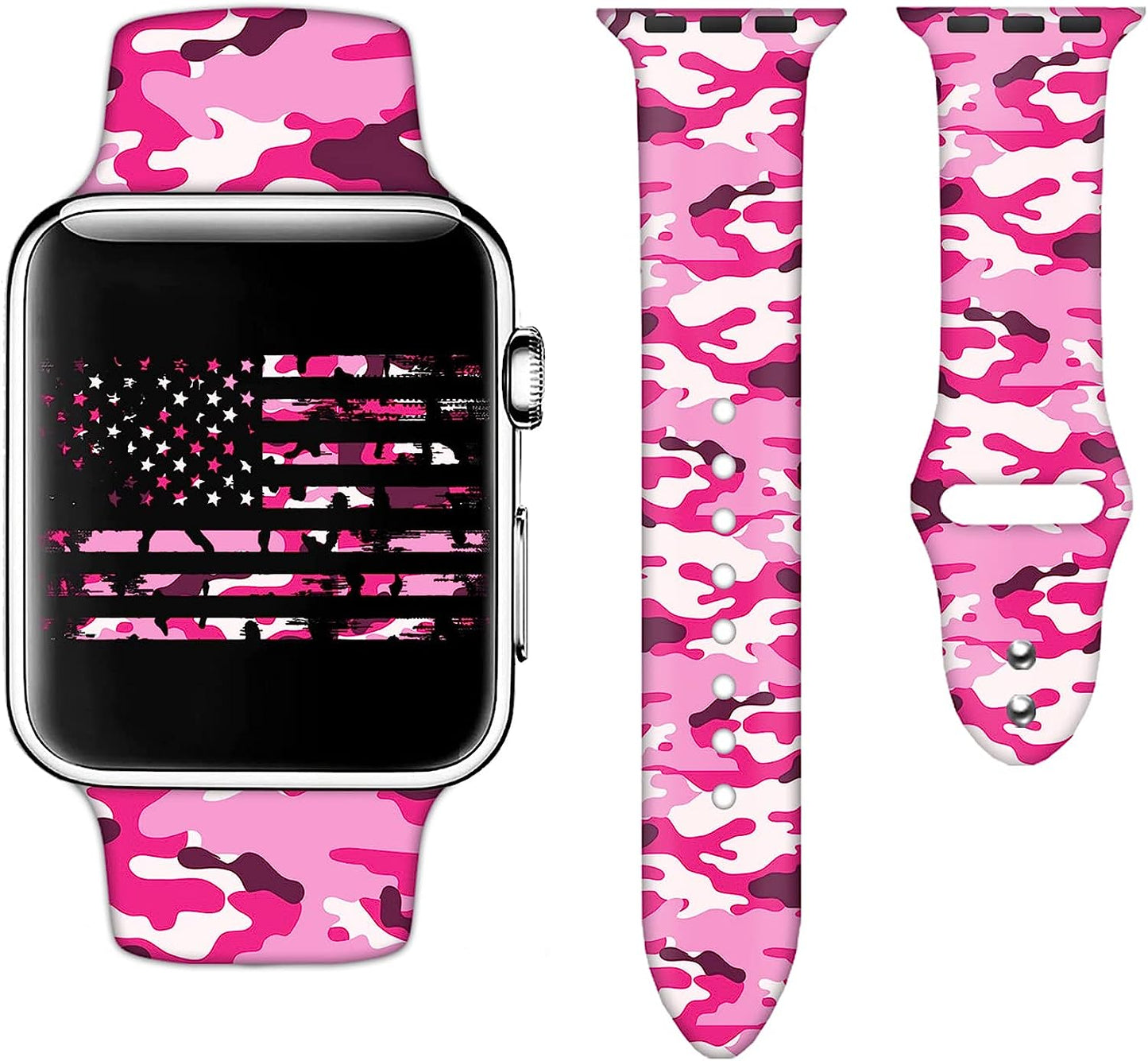 Camo Watch Bands Compatible with Apple Watch 38Mm 40Mm 41Mm 42Mm 44Mm 45Mm for Women Men, Adjustable Soft Silicone Sport Wristbands Replacement Strap for Iwatch Series 7 6 5 4 3 2 1  GEJPJGE Pink Camo Camouflage 0 42mm/44mm/45mm/49mm (M/L) 