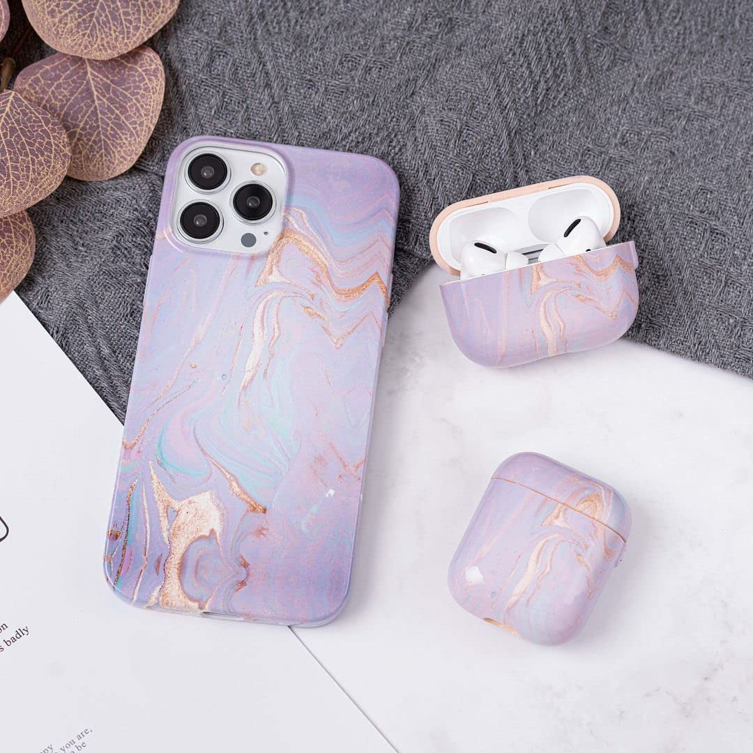 ZARLLUIT Purple Marbled Airpods Case - Airpods 2/1 Marble Decals Case, Water Paste Process Soft Flexible TPU Purple Marble Protective Cover for Apple Airpods 2/1- Only Airpod Case in Box  ZARLLUIT iPhone 14 Plus  