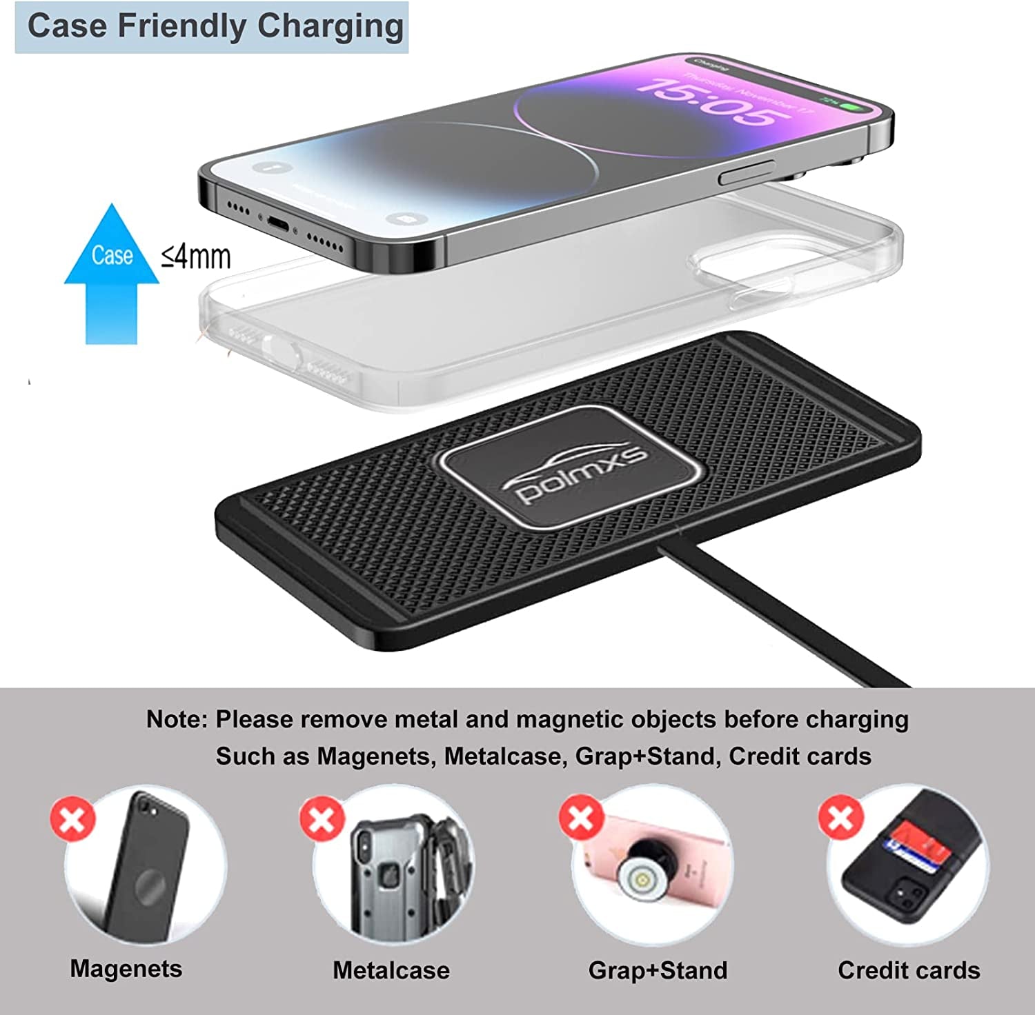 Wireless Charger,Polmxs Wireless Car Charger Charging Pad 10W Wireless Phone Charger Fast Non Slip Charger for Car Android Wireless Charging Mat for Cell Phone Galaxy 21/20 NOTE10 S9S10 S8(C1Y)  POLMXS   