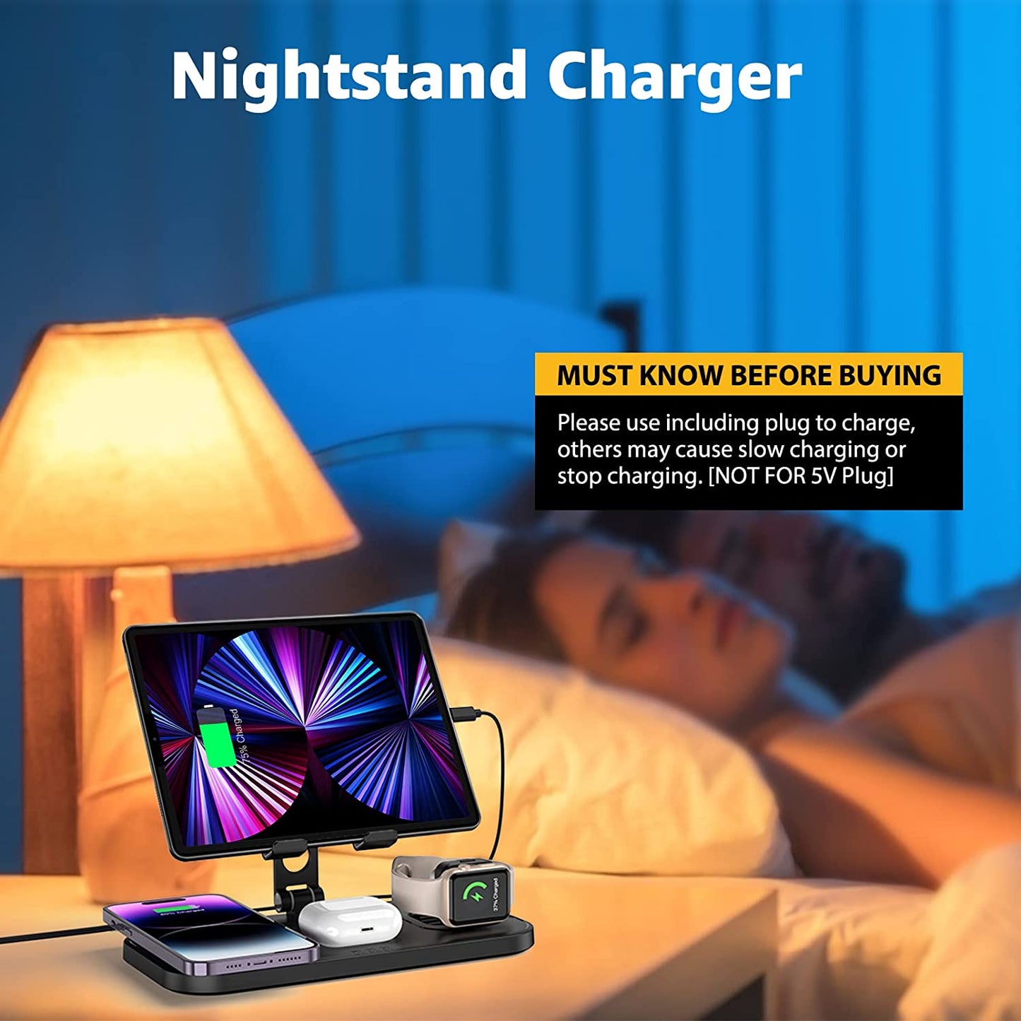 Doeboe Wireless Charger for Iphone, Wired for Ipad Charging Station, 4 in 1 Charging Stand for Iphone 14 Pro Max/13/12, Charging Station for Apple Multiple Devices, for Airpod Pro 3, Iwatch 8/7/6/5  doeboe   