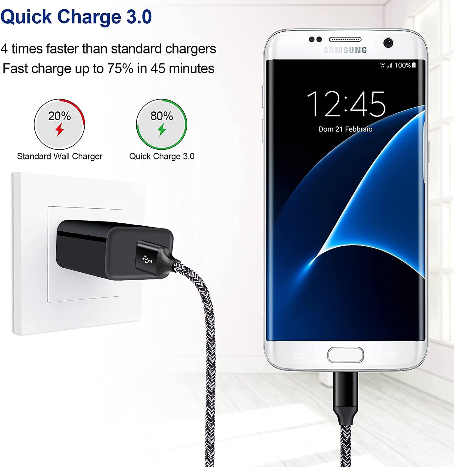 Micro USB Charger,Android Fast Charger,Quick Charger 3.0 USB Fast Wall Charger Plug Micro USB Cable for Motorola Moto E E5 E4 Plus/Play,E5 Supra,G5 G5S G4 Plus/Play,G6 Play/Forge,Moto Droid Turbo 2  Shenzhen Putuo Technology Co., Ltd   