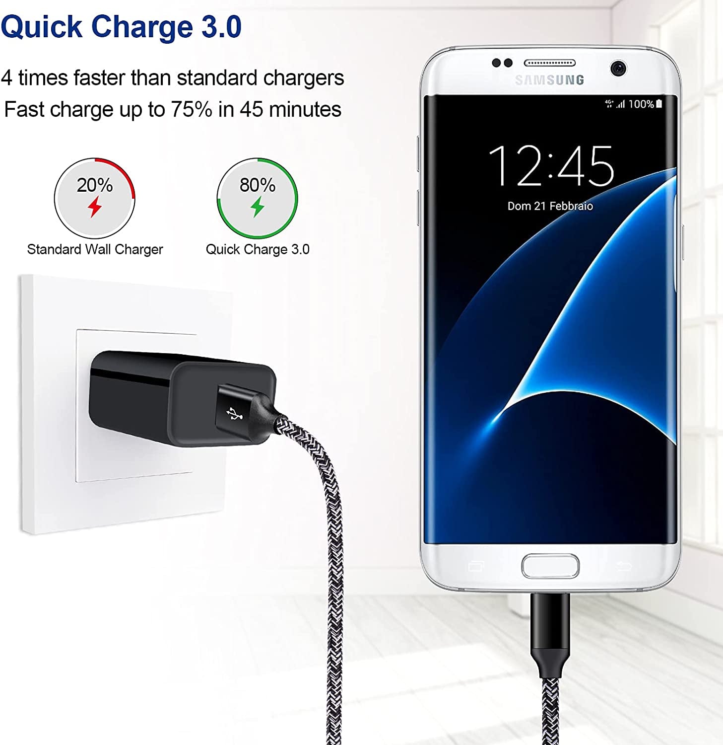 Micro USB Charger,Android Fast Charger,Quick Charger 3.0 USB Fast Wall Charger Plug Micro USB Cable for Motorola Moto E E5 E4 Plus/Play,E5 Supra,G5 G5S G4 Plus/Play,G6 Play/Forge,Moto Droid Turbo 2  Shenzhen Putuo Technology Co., Ltd   