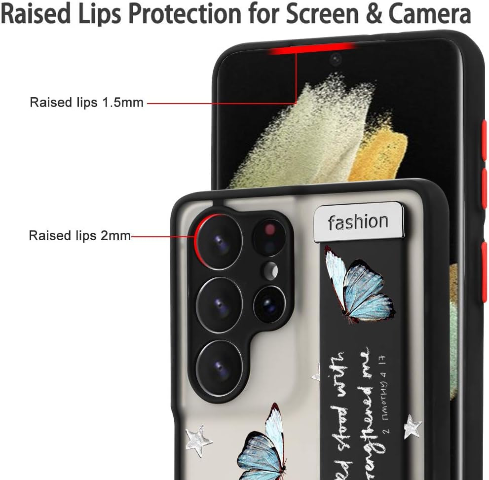 AIGOMARA Compatible Samsung Galaxy S21 Ultra Case with Strap Kickstand Butterflies Shockproof Protection Soft TPU and Hard PC Anti-Scratch Cover for S21 Ultra  AIGOMARA   