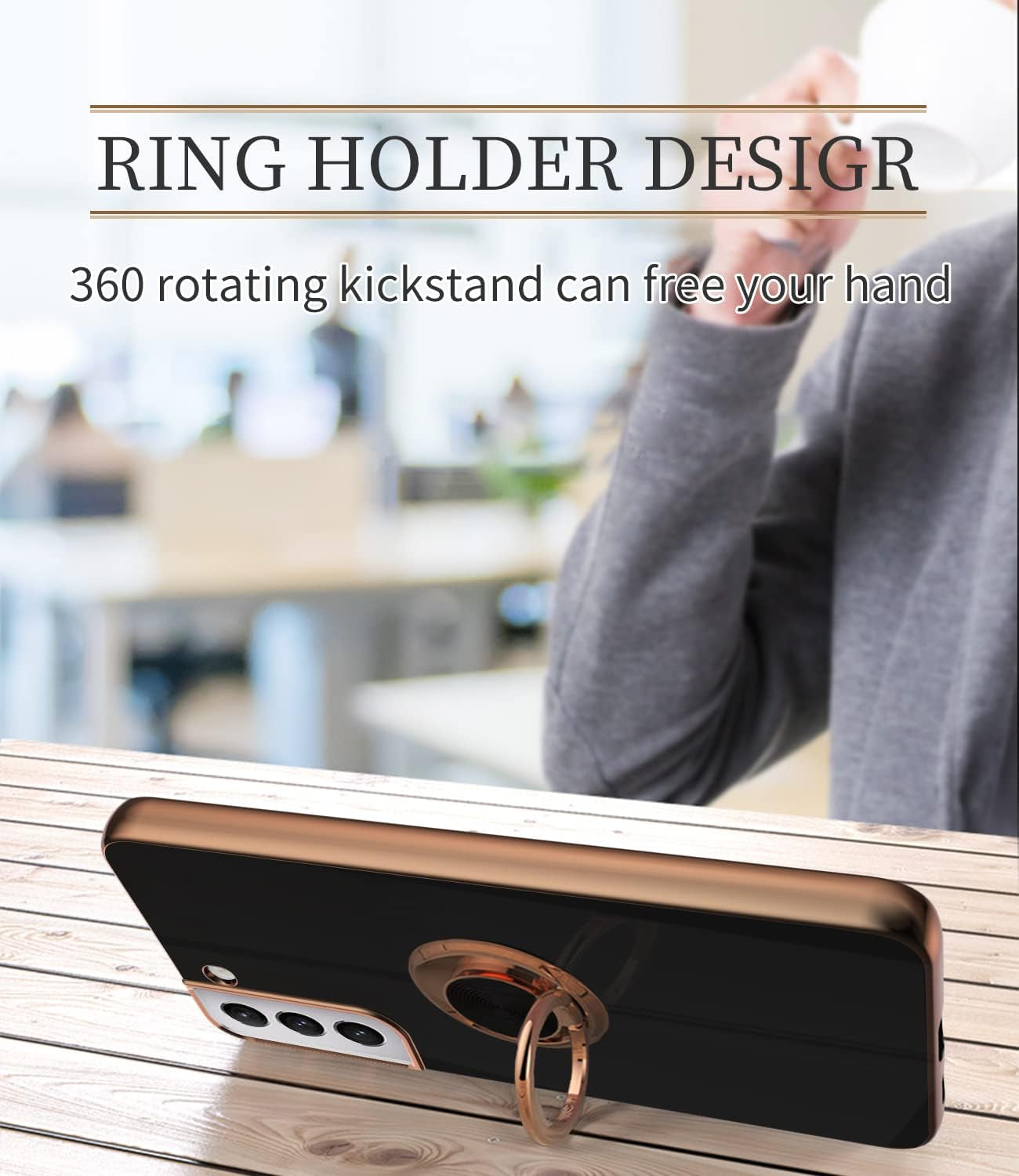 Tnarru Compatible for Samsung Galaxy S22 plus Case with Ring Holder Kickstand [With Magnetic] Soft TPU Shockproof Electroplated Protective Phone Case for Galaxy S22+ 5G Black  Tnarru   