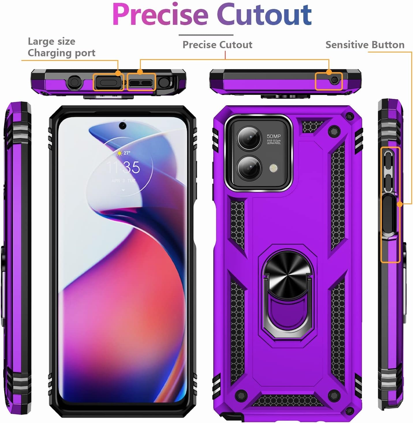 𝟮𝟬𝟮𝟯 𝗡𝗘𝗪 for Moto G Stylus 5G 2023 Case with [2 Packs] Tempered Glass Screen Protector,[Military-Grade] Rugged Full Body Shockproof Case with Kickstand for Motorola Moto G Stylus 5G 2023,Purple  Pevezeda   