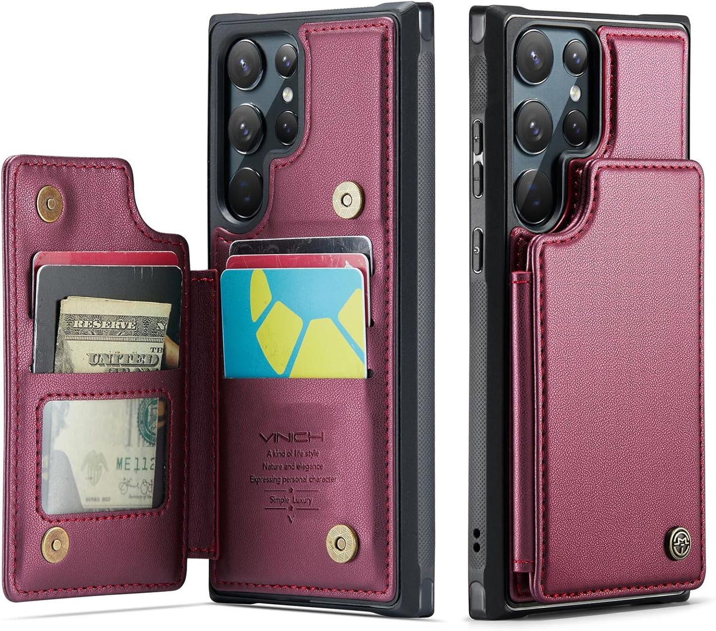 Vinich Samsung Galaxy S22 Ultra Case with Card Holder, Samsung S22 Ultra Wallet Case for Women Men with RFID Blocking, Durable Kickstand Shockproof Phone Case for Galaxy S22 Ultra 5G, Purple  Vinich Red  