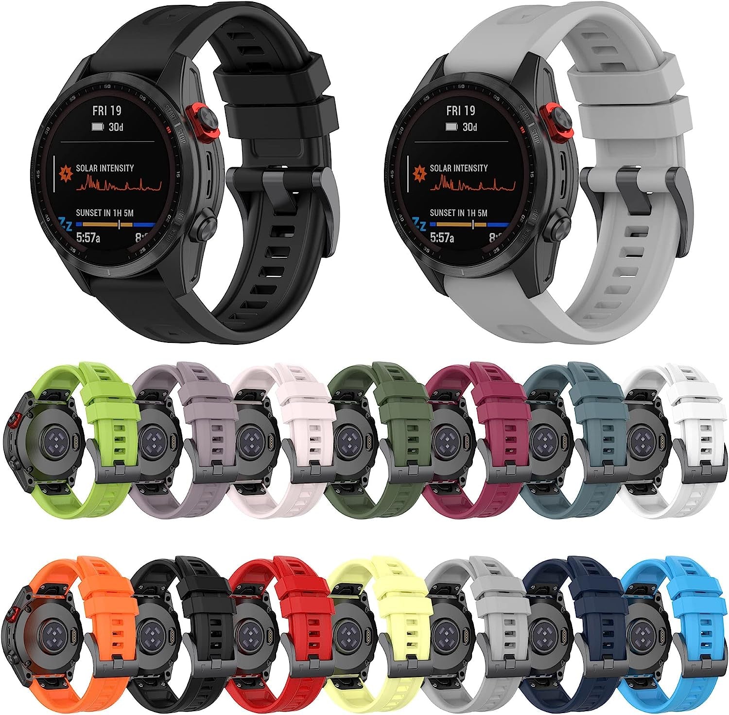 Compatible with Garmin Fenix 7S/Fenix 6S/Fenix 5S Bands, Quick Release Silicone Replacement Watch Bands Wristbands Bracelet Straps for Garmin Instinct 2S/7S Sapphire Solar  Bangyee   