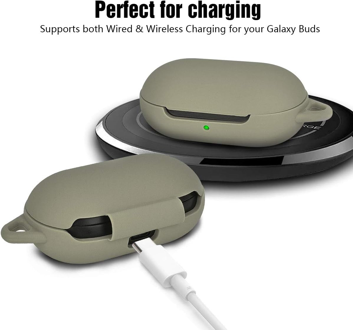 Filoto Silicone Case for Samsung Galaxy Buds plus Case/Galaxy Buds Case with Pom Pom Keychain Protective Cover Galaxy Earbuds Accessory (Olive Green)  Kerle   