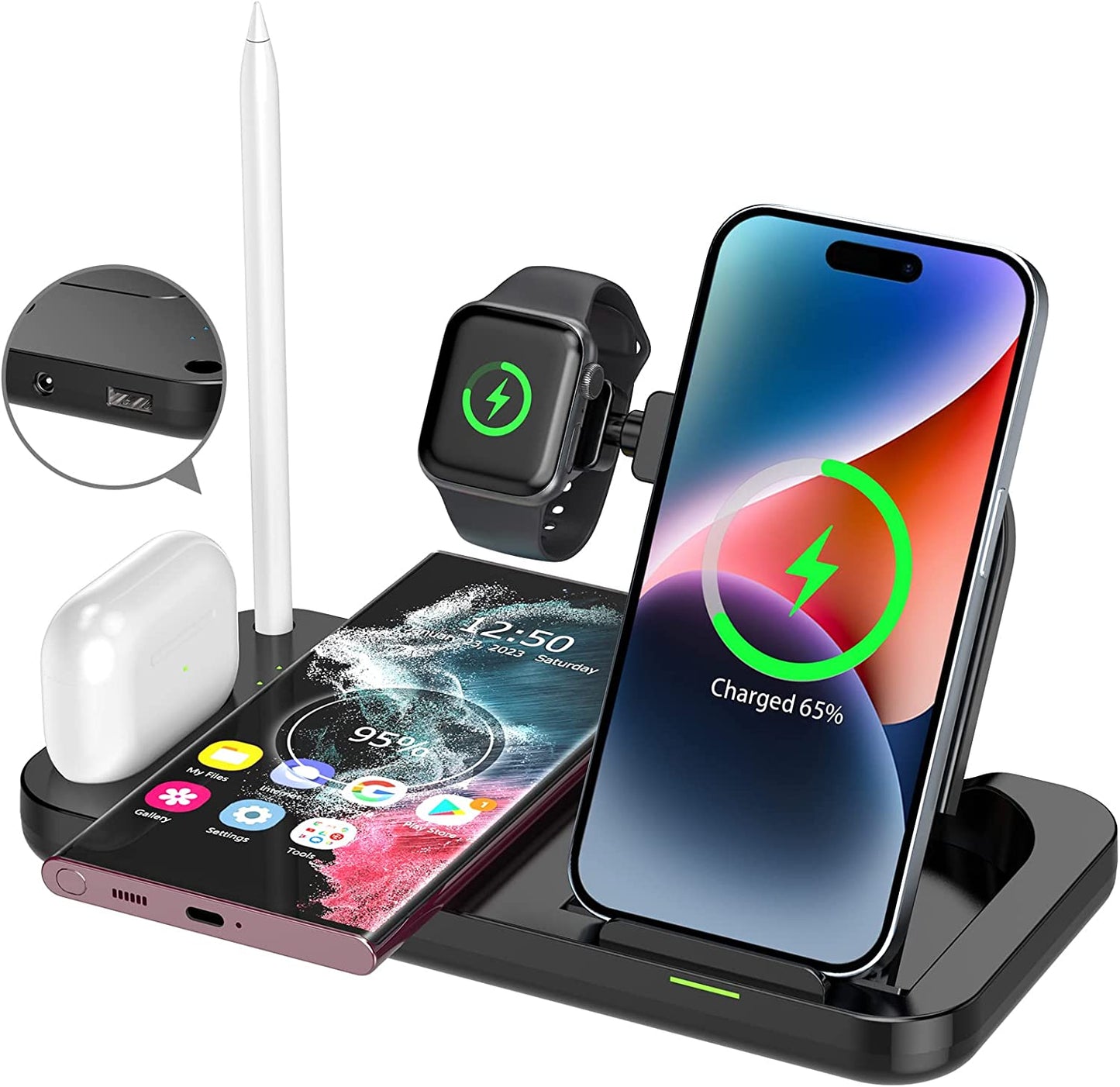 5 in 1 Wireless Charger for Apple Multiple Devices 72W Fast Wireless Charging Station with USB Ports Foldable Charging Dock Stand for Different Iphone Samsung Galaxy Android Phones Apple Watch Airpods  Shenzhen Jiuzhou Power Technology Co LtdAMZSMT   