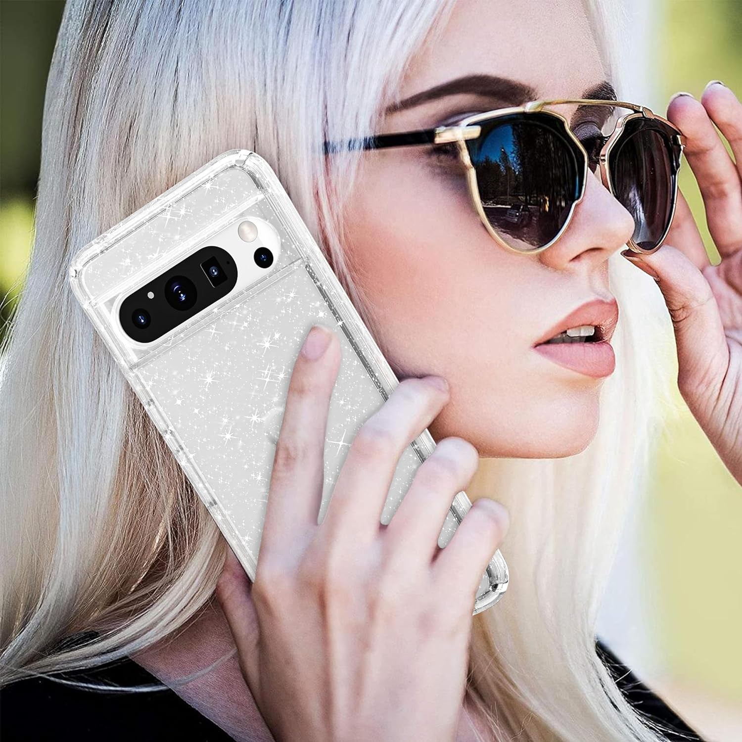 WATACHE for for Google Pixel 8 Pro Case, Cute Phone Case Shockproof Protective Bumper Slim Case for Pixel 8 Pro Case, Clear Glitter  WATACHE   