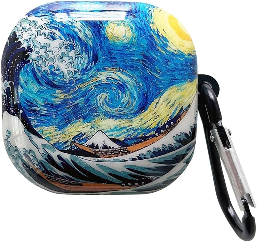 HENJI Case for Samsung Galaxy Buds 2 Case (2021) / Galaxy Buds Pro Case (2021) / Galaxy Buds Live Case (2020), Full Protective Pearl Shell Cover with Keychain for Women Girl (Purple)  HENJI Starry Sky  