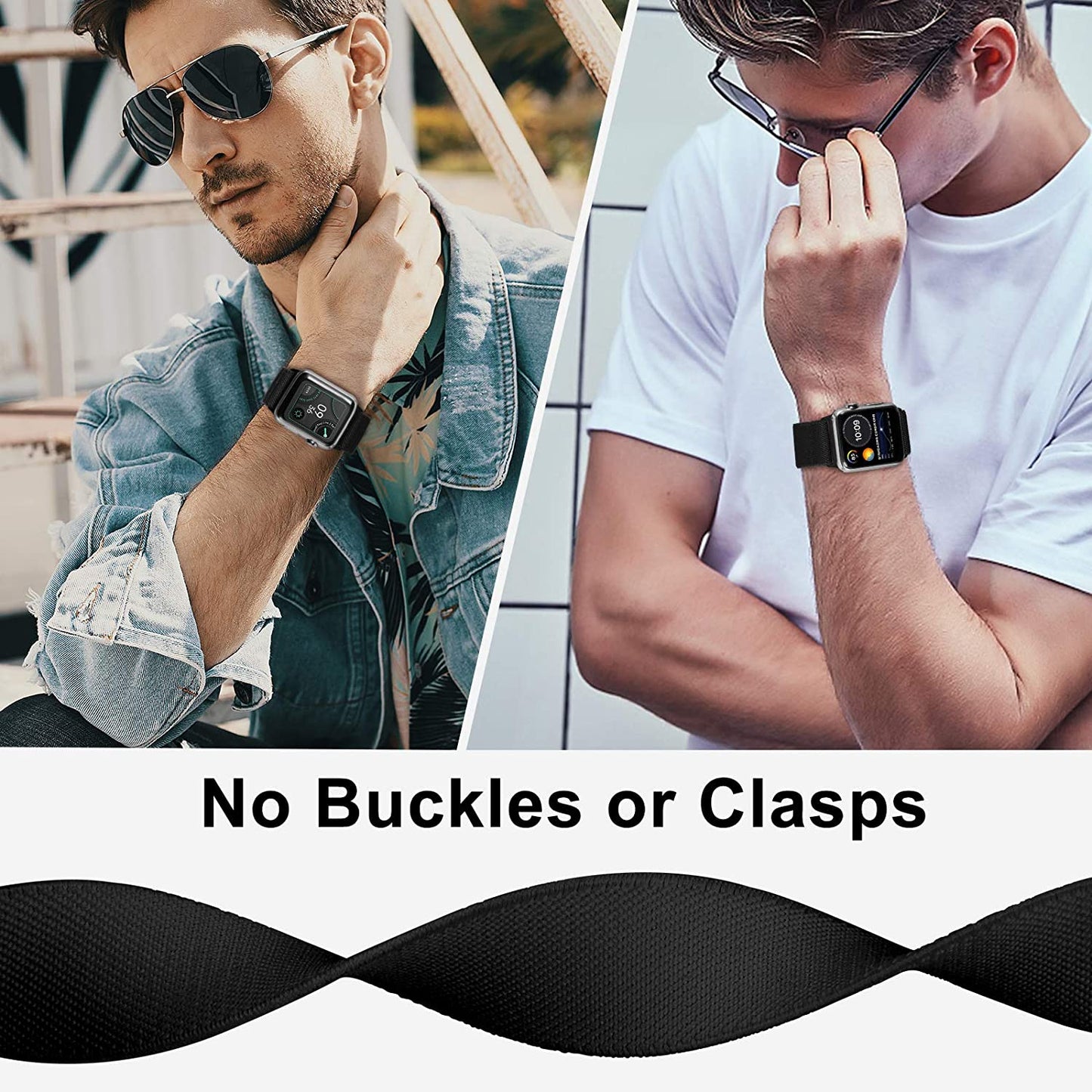 ENJINER Stretchy Nylon Solo Loop Bands Compatible with Apple Watch 38Mm 40Mm 41Mm 42Mm 44Mm 45Mm 49Mm Ultra Iwatch Series 8 7 SE 6 5 4 3 2 1 Strap, Sport Elastic Braided Women Men No Buckles Clasps Replacement Wristband  ENJINER   