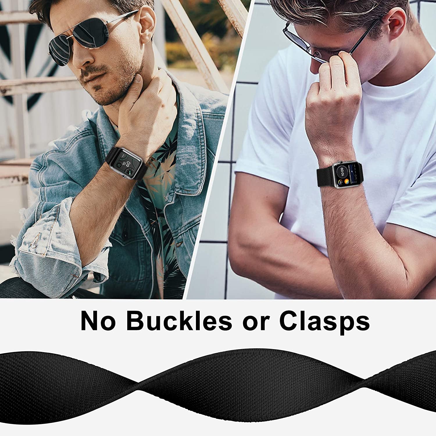 ENJINER Stretchy Nylon Solo Loop Bands Compatible with Apple Watch 38Mm 40Mm 41Mm 42Mm 44Mm 45Mm 49Mm Ultra Iwatch Series 8 7 SE 6 5 4 3 2 1 Strap, Sport Elastic Braided Women Men No Buckles Clasps Replacement Wristband  ENJINER   