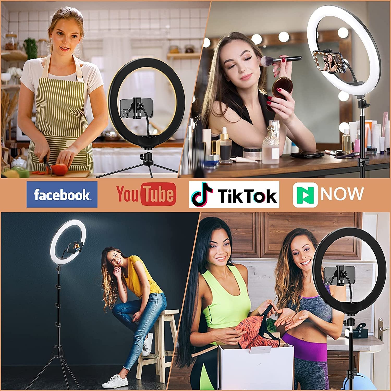 13 Inch Ring Light with Floor Tripod and Desk Stand(Ringlight Kit Totally 74" Tall), LED Circle Light with Phone Holder, for Photo Selfie, Video Recording, Zoom Meeting  LIPETY   