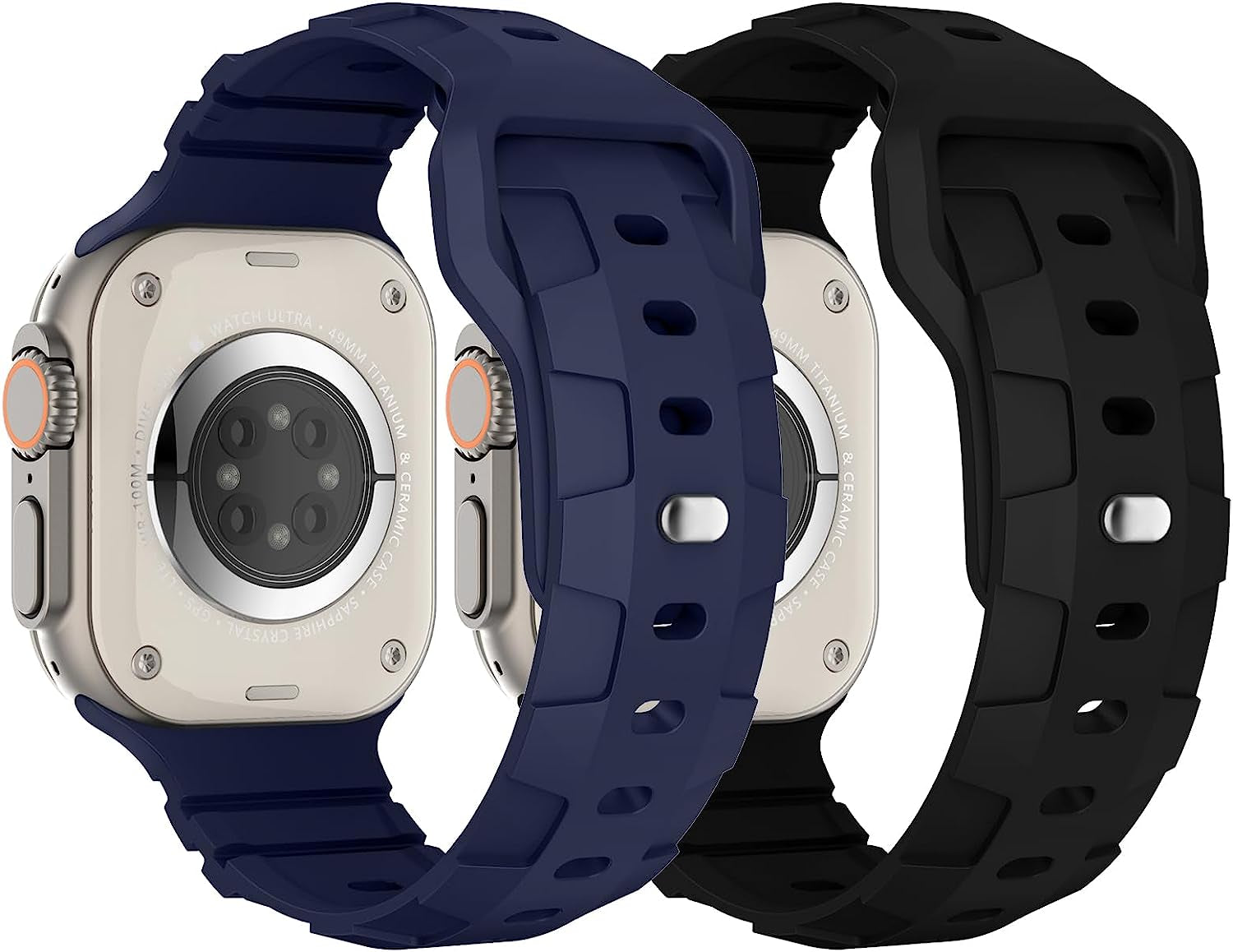 Sport Bands Compatible with Apple Watch Ultra Band 49Mm 45Mm 44Mm 42Mm for Men, Waterproof Silicone Wristbands Replacement Strap for Iwatch Series 8 7 6 5 SE Ultra, 2 Packs  Suitisbest Black/Navy 49mm/45mm/44mm/42mm 