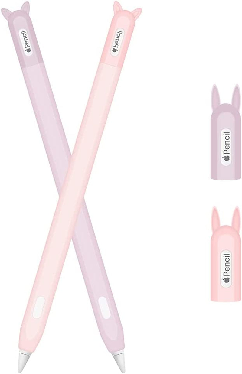 2 Pack Case for Apple Pencil 2Nd Generation Holder Sleeve Skin Pocket Cover Silicone Accessories Kit for Ipad Pro 11 12.9 Inch 2018, Cute Soft Grip Pouch with 4 Protective Cap Holders (Pink, Purple)  2pencil-Pink+purple   