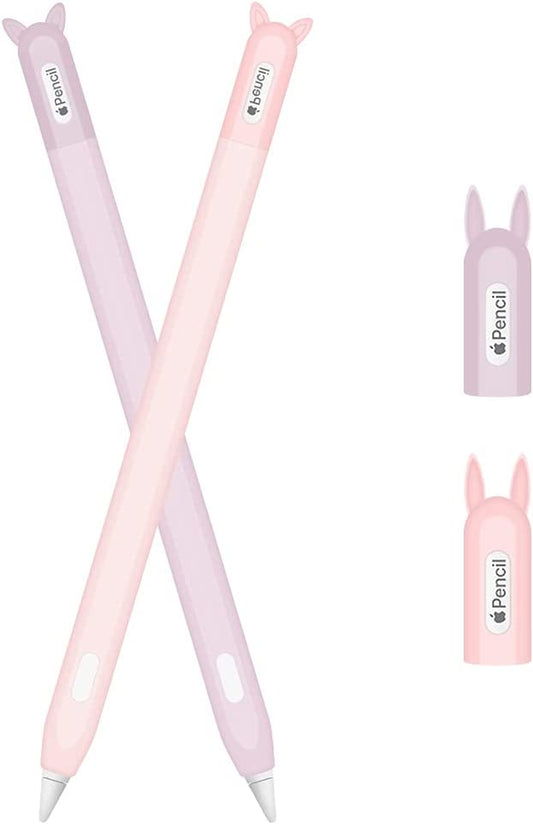 2 Pack Case for Apple Pencil 2Nd Generation Holder Sleeve Skin Pocket Cover Silicone Accessories Kit for Ipad Pro 11 12.9 Inch 2018, Cute Soft Grip Pouch with 4 Protective Cap Holders (Pink, Purple)  2pencil-Pink+purple   