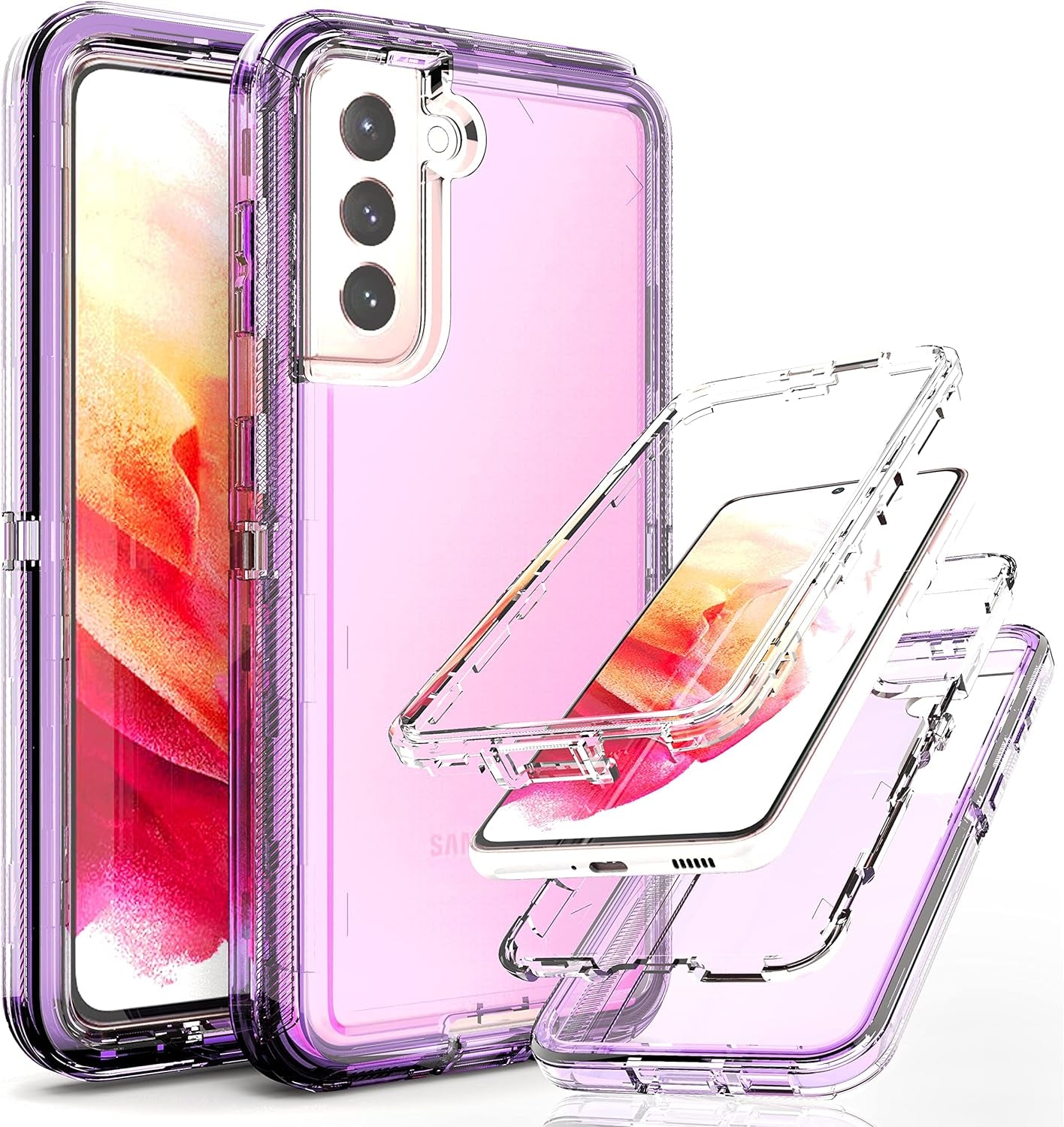 Ymhxcy Galaxy S21 Case, Drop 3 Layer Durable Cover (No Screen Protector) Solid Rubber Case / 16Ft Test Clear Case for Samsung Galaxy S21-Crystal Clear  YmhxcY Ts-Transparent Purple Ts-Galaxy S21 
