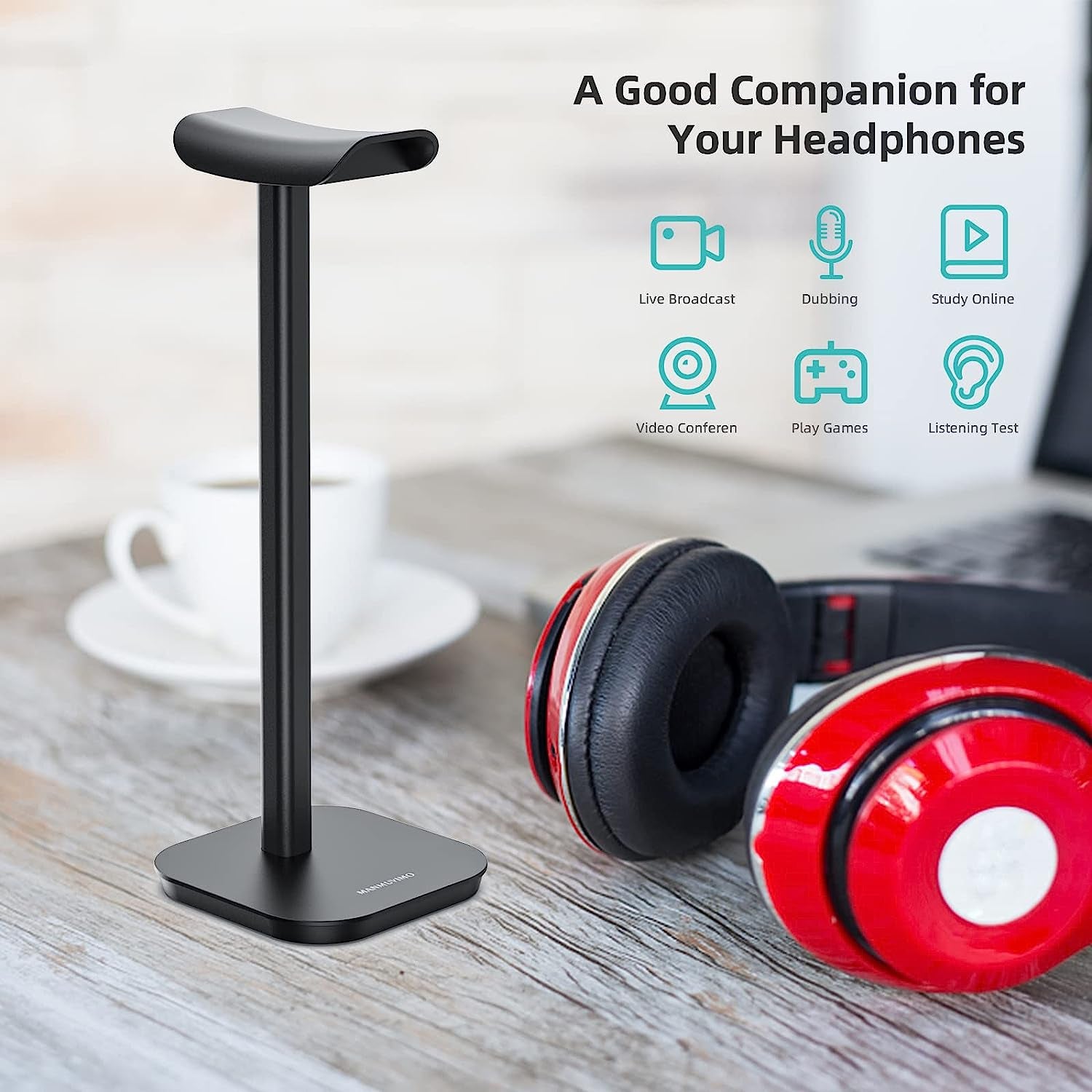 MANMUVIMO Headphone Stand, Desktop Headset Holder Aluminum Earphone Stand for All Gaming Headsets Such as Airpods Max, Sony, Beats, Bose, Sennheiser, Hyperx(Black)  MANMUVIMO   
