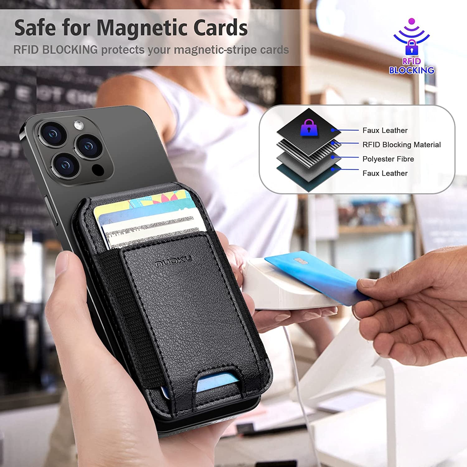 Nuoku Designed for Magsafe Wallet, Leather Magnetic Card Holder for Iphone 14 Pro Max/14 Pro/14 Plus/14 and 13/12 Series, NOT Compatible with 13/12 Mini  nuoku   