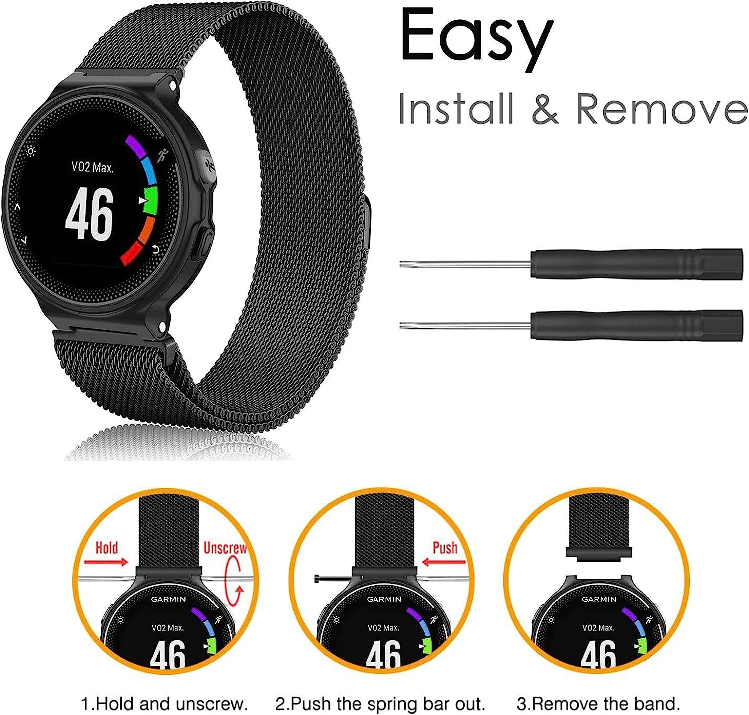 Compatible with Garmin Forerunner 620 Bands/Forerunner 220 Bands/Forerunner 735XT Bands, Soft Metal Sport Bands Compatible with Garmin Approach S6 Bands/Approach S20 GPS Bands for Men Women  AsohsEN   