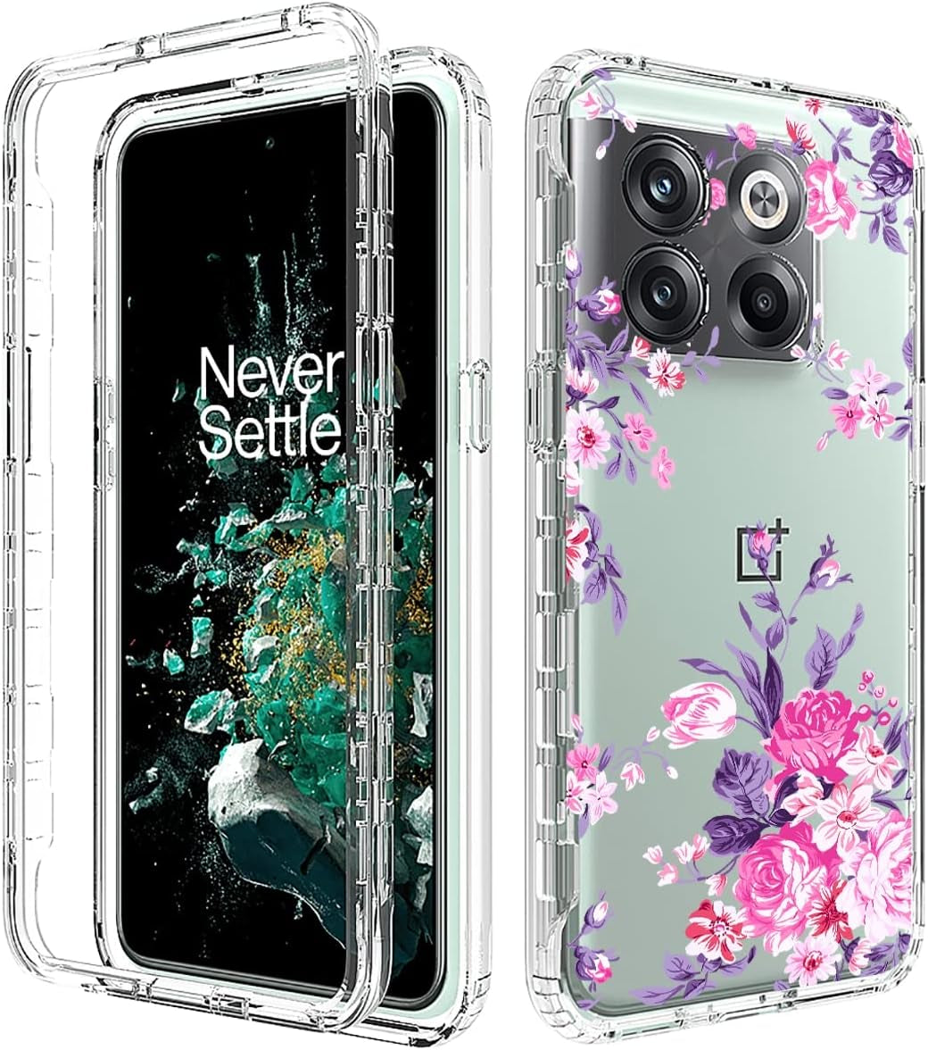 Vokuha Case for Oneplus 10T 5G/Oneplus Ace Pro Case, CPH2415 Case with Tempered Glass Screen Protector, Floral Crystal Clear TPU Shockproof Protective Armor Cover for Oneplus 10T 5G (Rose Flower)  Vokuha   