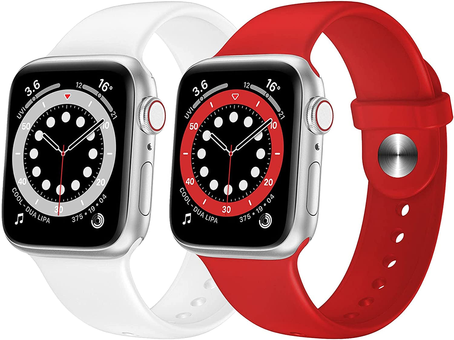 OUHENG 2 Pack Sport Band Compatible with Apple Watch Band 41Mm 40Mm 38Mm, Soft Silicone Band Strap for Iwatch Series 8/7/6/5/4/3/2/1/SE2/SE (Black/White, 41Mm 40Mm 38Mm)  OUHENG White/Red 41mm/40mm/38mm 