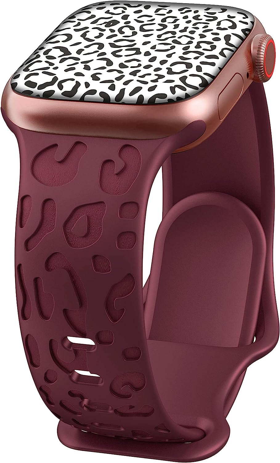 Kingofkings Leopard Engraved Band Compatible with Apple Watch Band 38Mm 41Mm 40Mm 44Mm 45Mm 49Mm 42Mm Women Men, Comfortable Cheetah Silicone Sport Bands for Iwatch Series 8 7 6 5 4 3 2 1 SE Ultra  KingofKings Wine Red 42mm/44mm/45mm/49mm 