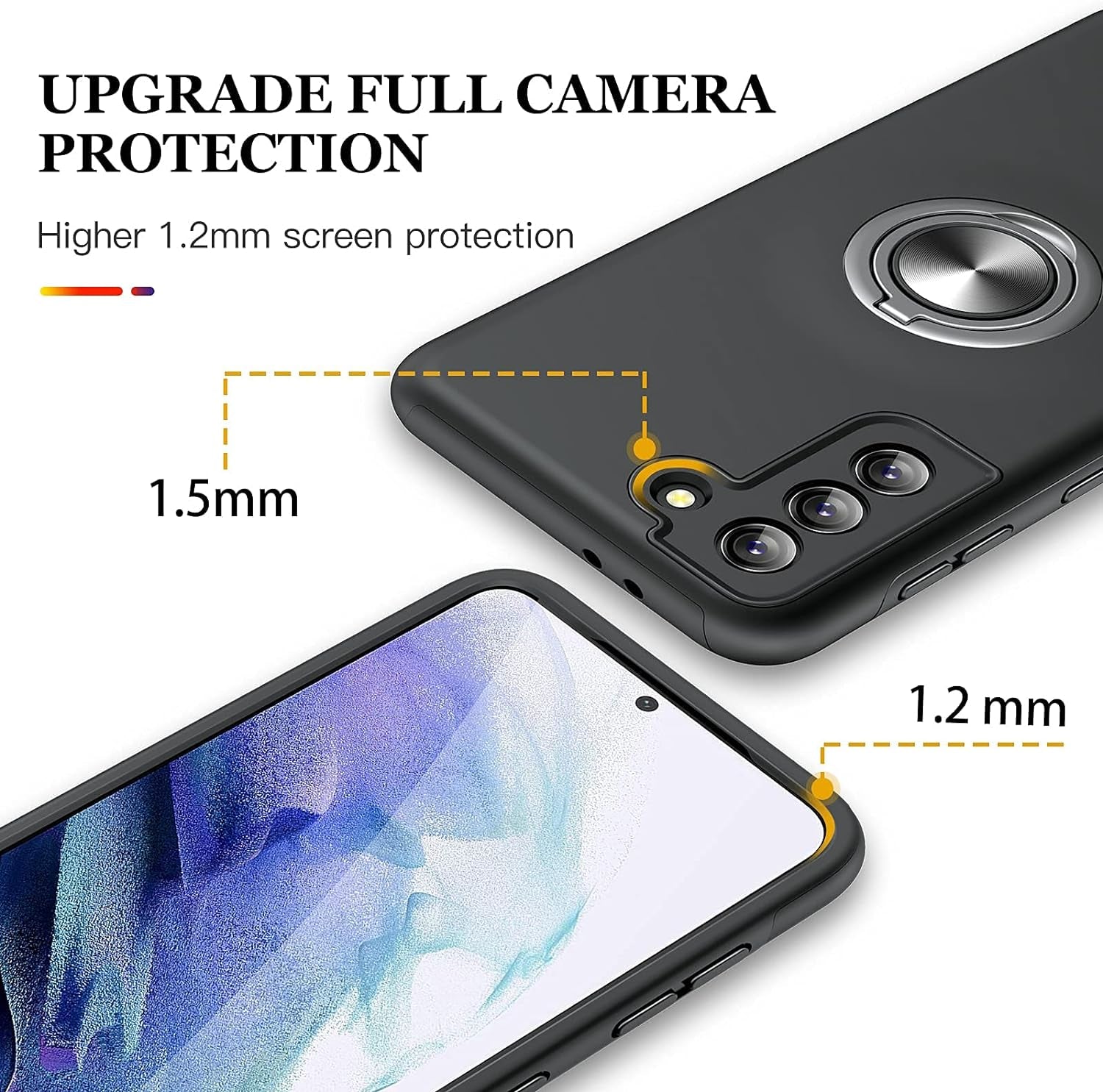 JAME for Samsung Galaxy S21 plus Case [NOT for S21 or S21 Ultra], Slim Soft Bumper Protective Case for Samsung S21 + Case, with Invisible Ring Holder Kickstand for Galaxy S21 plus Case, Black  XJXIN   