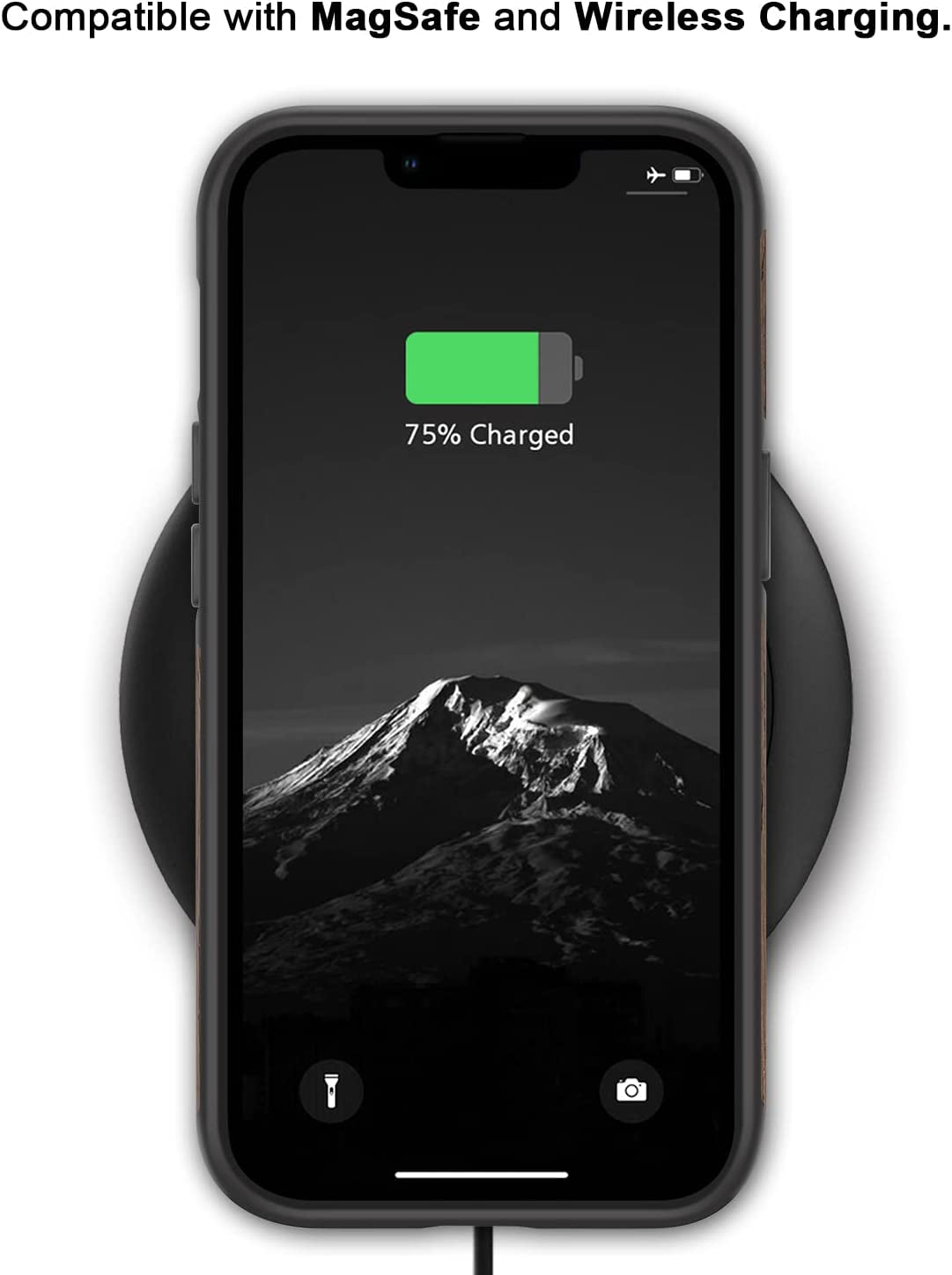 TENDLIN Compatible with Iphone 14 Case Wood Grain with Carbon Fiber Texture Design Leather Hybrid Slim Case Black  TENDLIN   