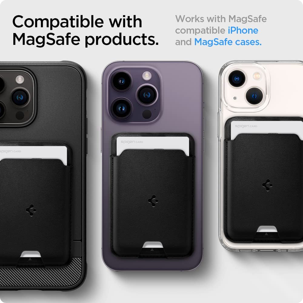 Spigen Valentinus (Magfit) Magnetic Wallet Card Holder 3-Cards Designed for Magsafe Compatible with Iphone 14, Iphone 13, Iphone 12 Models - Black  Spigen   