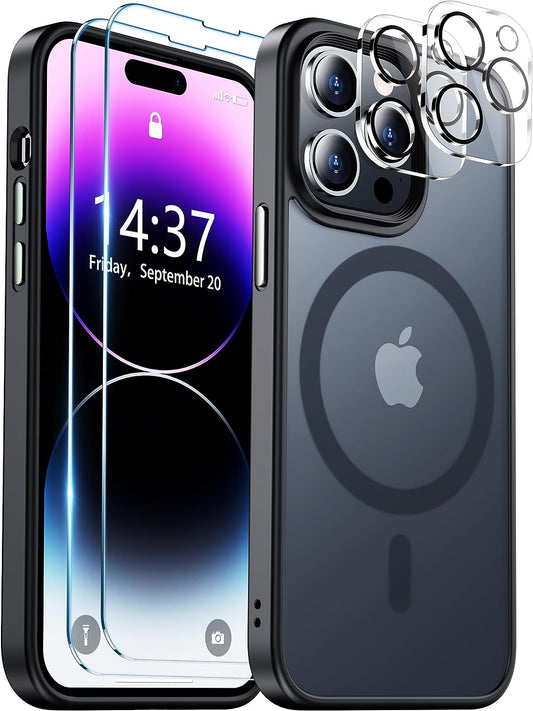 Temdan Magnetic Case for Iphone 14 Pro Max Case, [Compatible with Magsafe] [2Pcs Tempered Glass Camera Protector & Screen Protector] Slim Translucent Matte Shockproof Case for Iphone 14 Pro Max 6.7"  Temdan   