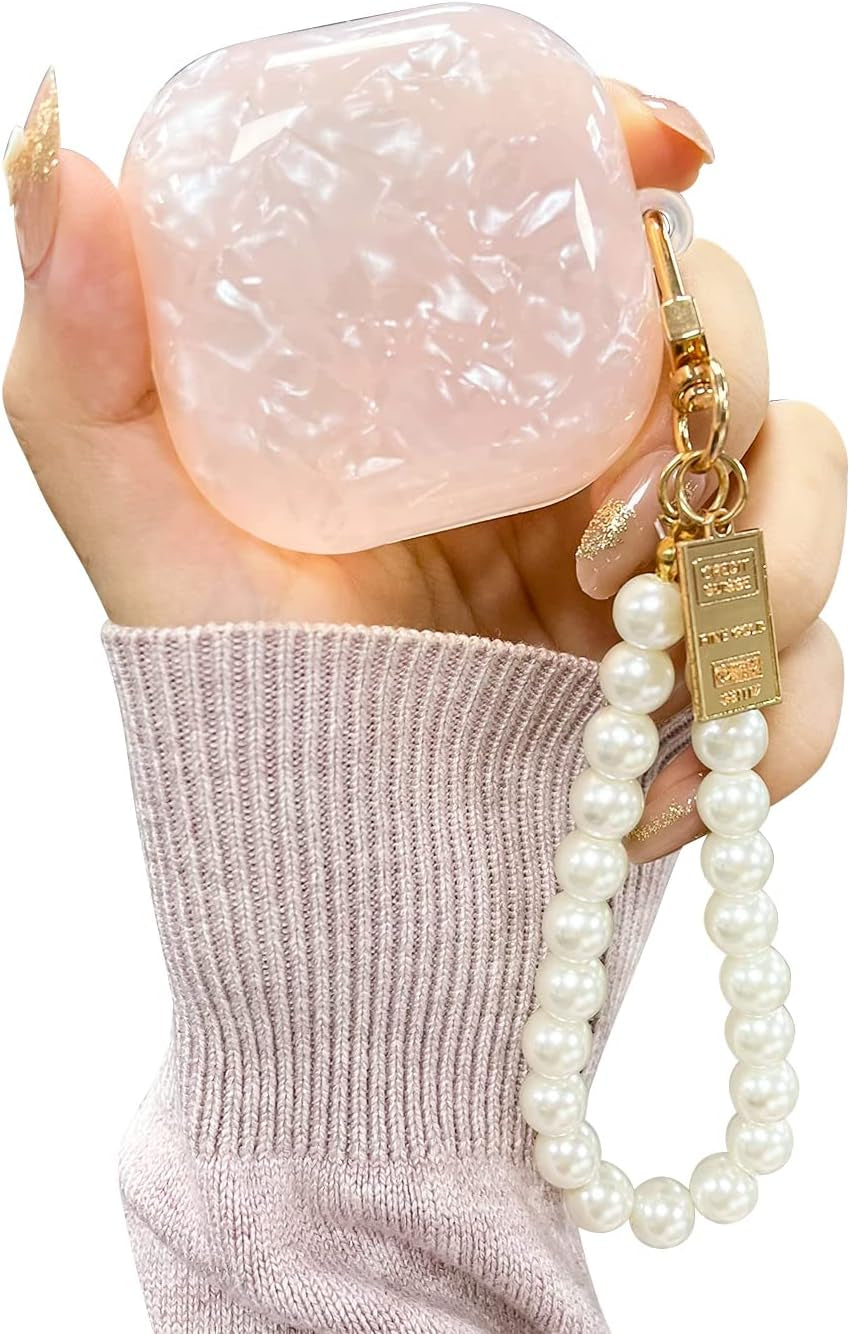 Fycyko Compatible with Samsung Galaxy Buds 2 Pro(2022)/Galaxy Buds Pro Case/Galaxy Buds 2 Case/Galaxy Buds Live Case with Pearl Keychain Cute Shockproof Protective Cover Case White  Fycyko Pink  