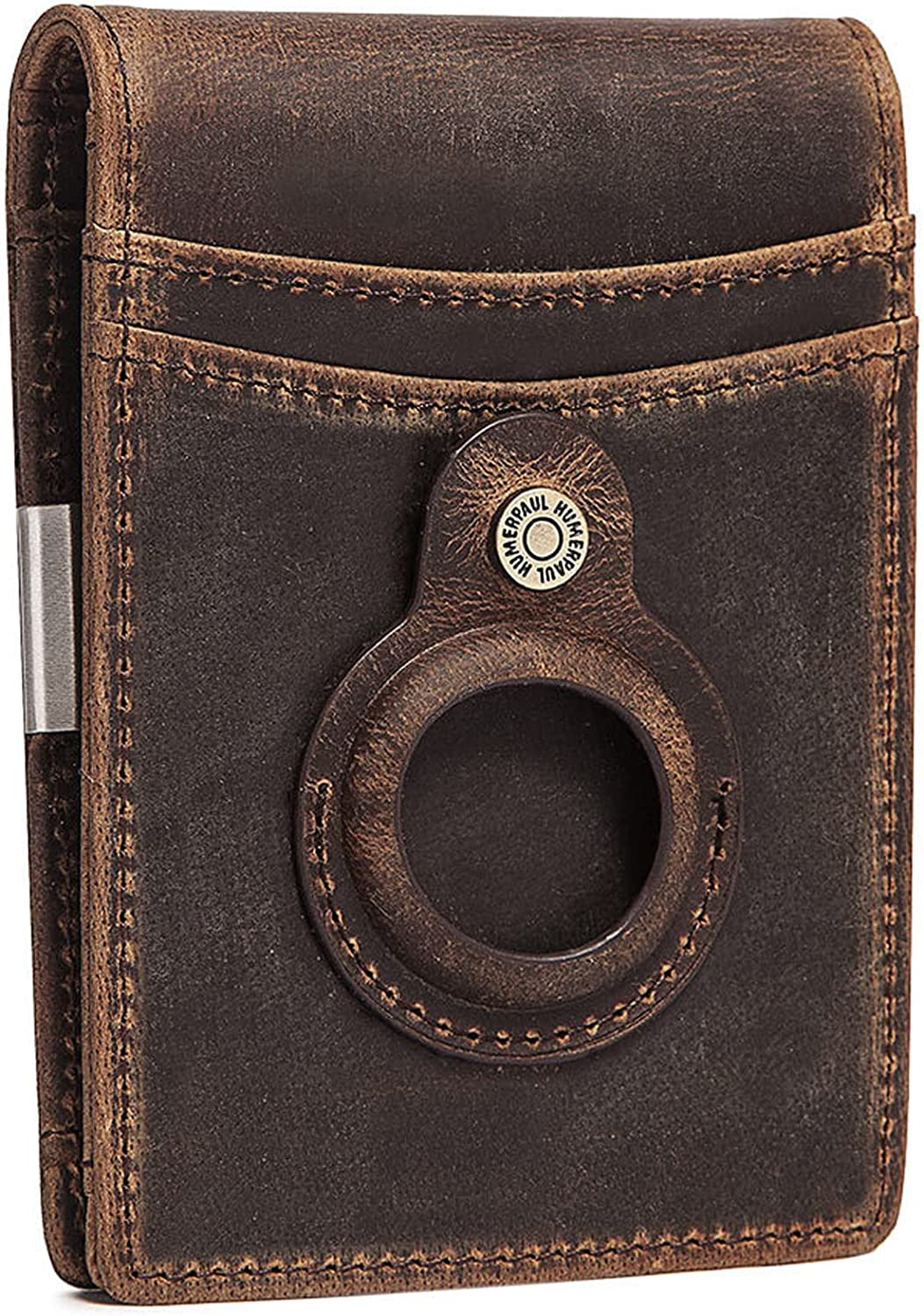 Mens Money Clip Wallet with Airtag Slot RFID Blocking with 2 ID Windows, Fashion Art Vintage Wallet for Him  AdirMi Coffee  