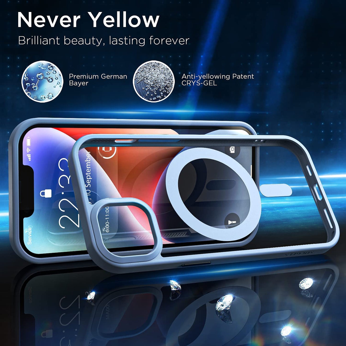 (2023 New) for Iphone 14 Case with Magsafe, [Strong Magnet] [Non-Yellowing] [10FT Military Grade Protection] Magnetic Clear Slim Mag Safe Bumper Thin Cover for (Apple Iphone14, Clear-Sierra Blue)  Gotrays Gavin LLC   