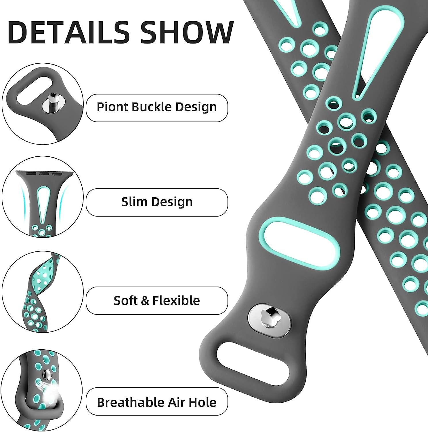 Getino Compatible with Apple Watch Band 40Mm 38Mm 41Mm 42M 44Mm 45Mm 49Mm for Women Men Iwatch SE Ultra Series 8 7 6 5 4 3 2 1, Stylish Durable Breathable Soft Silicone Slim Sport Replacement Bands  Getino   