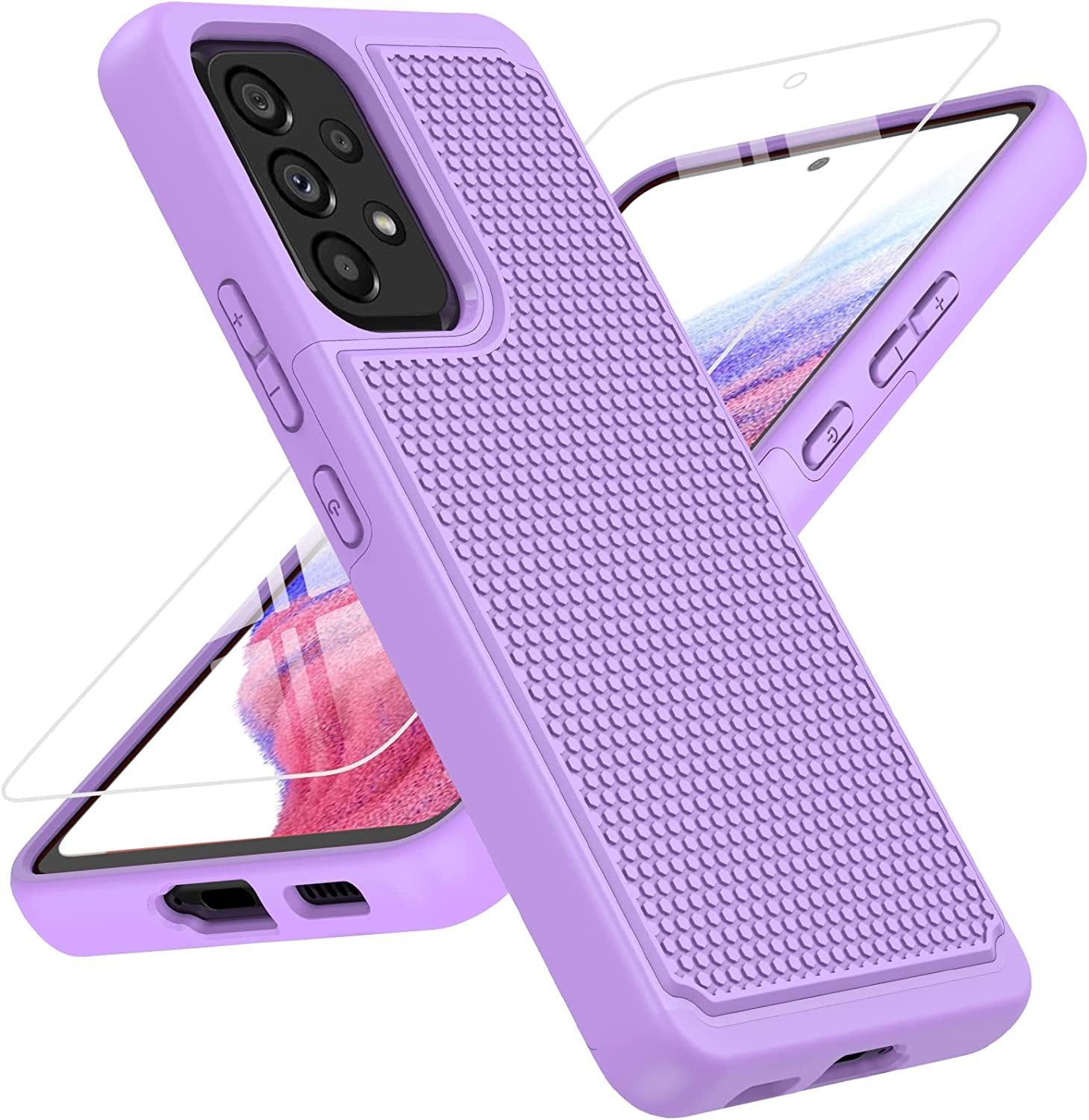 BNIUT for Samsung Galaxy A53 5G (Galaxy A53 5G UW) Case: Dual Layer Protective Heavy Duty Cell Phone Cover Shockproof Rugged with Non Slip Textured Back - Military Protection - 6.5Inch (Dark Green)  binghexin Girly Purple  