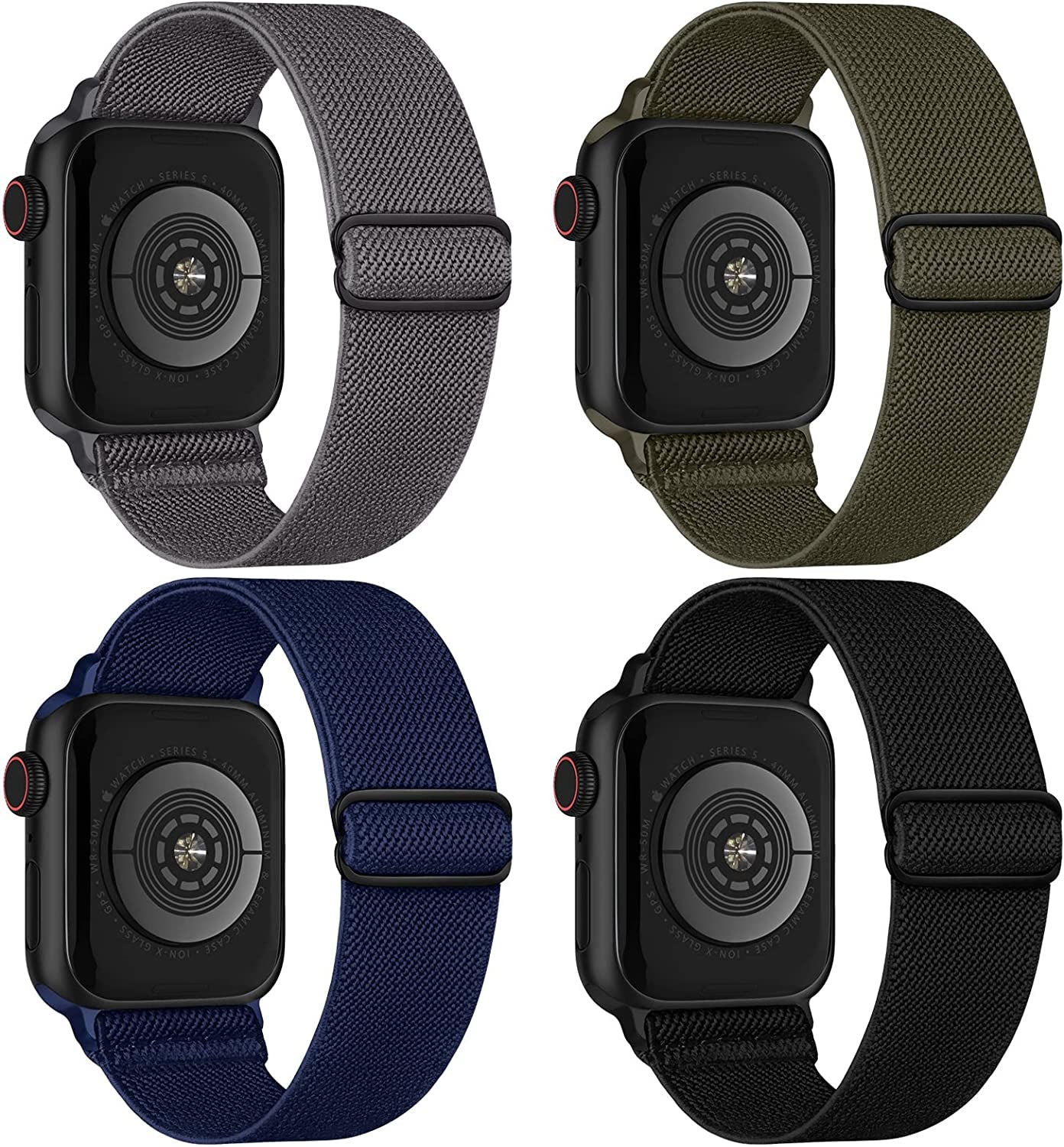 Stretchy Nylon Solo Loop Compatible with Apple Watch Band 38Mm 40Mm 41Mm 42Mm 44Mm 45Mm 49Mm Series 8/7/6/5/4/3/2/1/Se/Ultra  CCnutri Green/Deep-Gray/Black/Navy 38mm/40mm/41mm 