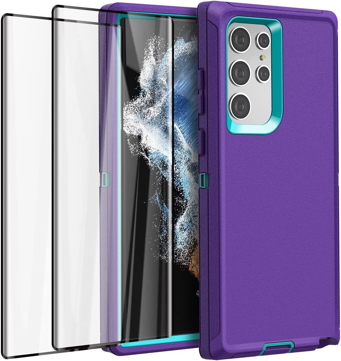 Aicase for Galaxy S22 Ultra Case with Screen Protector,Heavy Duty Drop Protection Full Body Rugged Shockproof/Dust Proof Military Protective Tough Durable Phone Cover for Samsung S22 Ultra 6.8“  AICase Purple/Pool Blue  